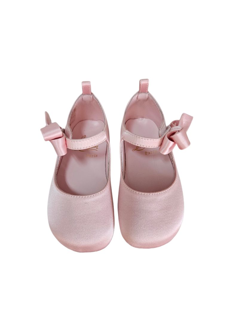 Christian Louboutin Pink Satin Bow Baby Shoes, size 19 BOPF
