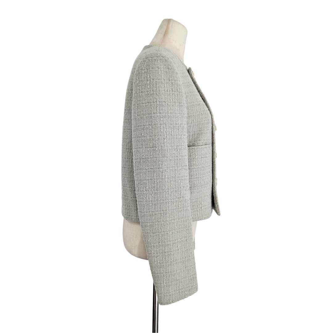 Celine 2021 Light Green Tweed Button Detail Cropped Jacket