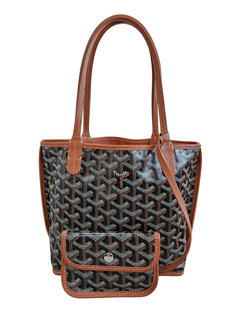Goyard Brown Goyardine Coated Canvas & Leather Mini Anjou Tote Bag