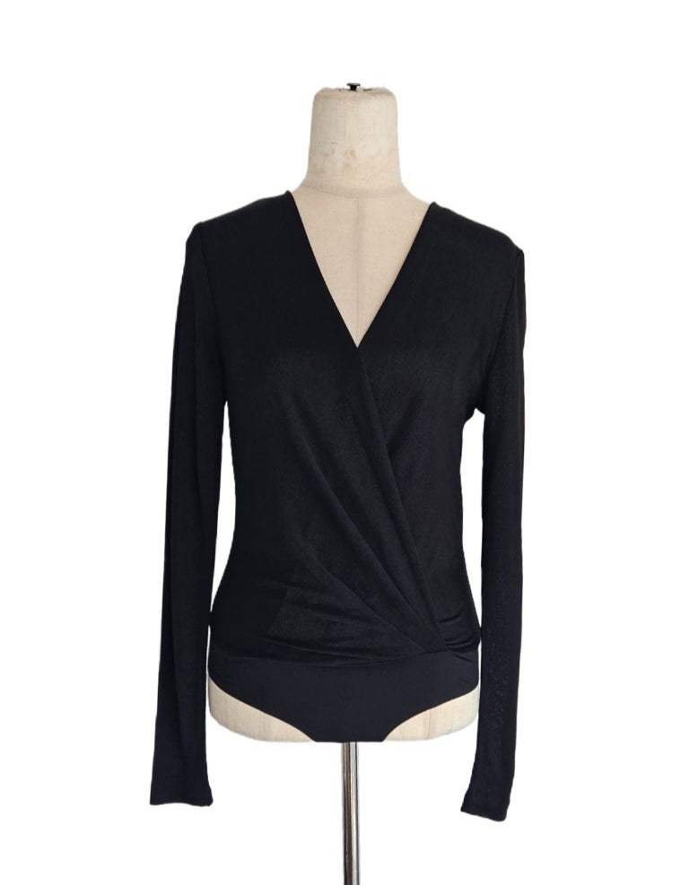 Diane Von Furstenberg Black Long Sleeve Bodysuit Top