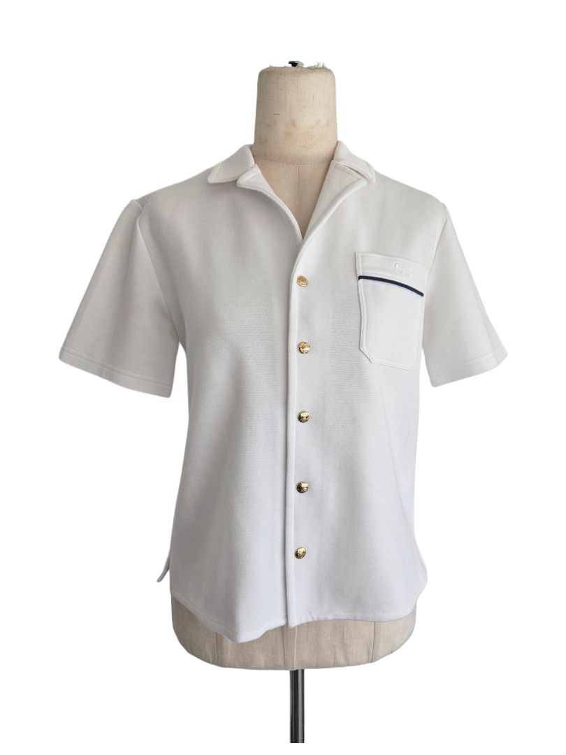 Celine White Button Polo Shirt