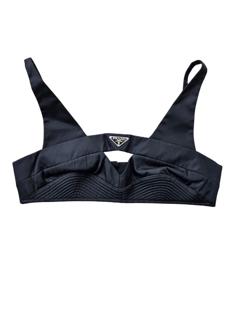 Prada Black Re-Nylon Triangle Logo Bralette