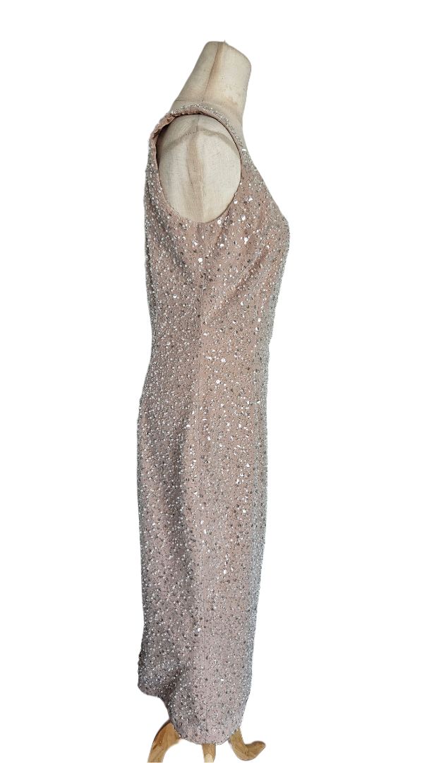 Nadine Merabi Beige Pearl Sequins Sleeveless Dress Nadine Merabi Beige Pearl Sequins Sleeveless Dress