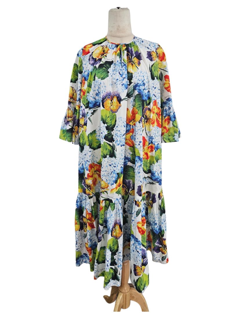 Dolce & Gabbana Blue Hydrangea Poplin Floral Print Dress - BOPF