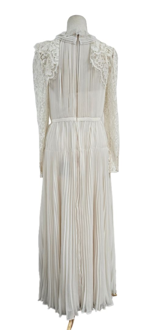 Self Portrait Cream Pear/Crystal Button Lace Pleated Maxi Long SLeeve - BOPF | Business of Preloved Fashion Self Portrait Cream Pear/Crystal Button Lace Pleated Maxi Long SLeeve - BOPF | Business of Preloved Fashion