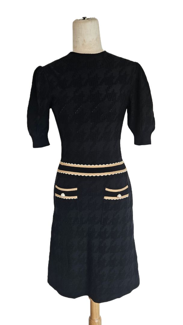 Sandro Black Houndstooth Knit Mini Dress - BOPF