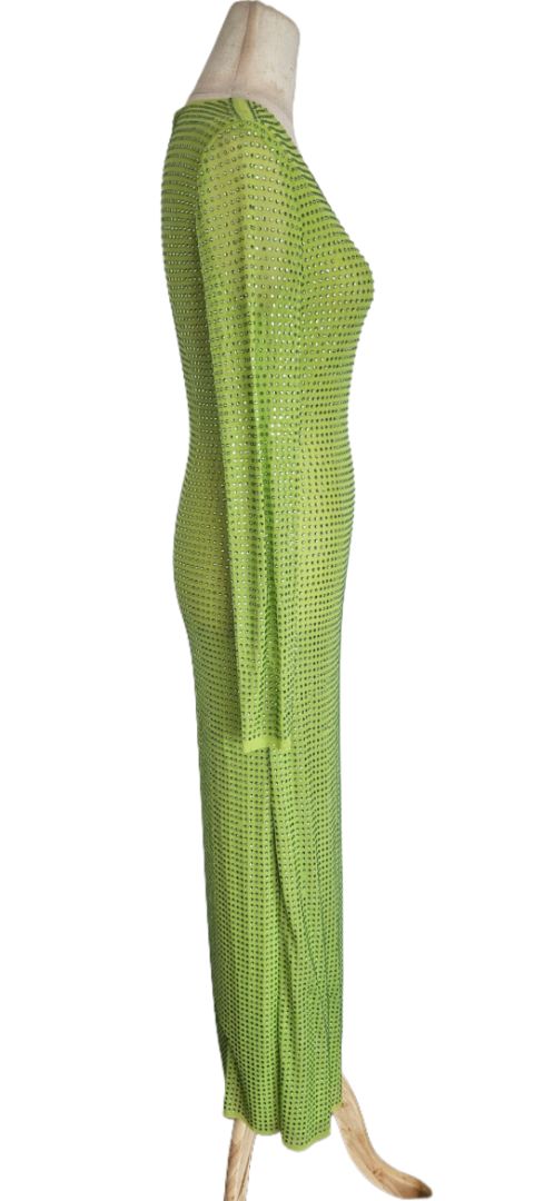 self portrait green dress Self-portrait - Chiffon Midi Leaf strap detail on satin fabric Self Portrait Green Crystal Embellished