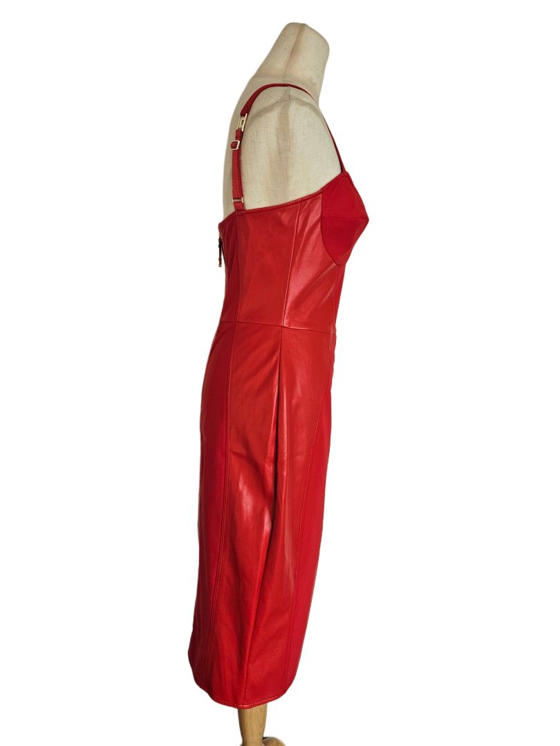 Elisabetta Franchi Red Spaghetti Strap W/ Leather Detail Dress - BOPF | Business of Preloved Fashion Elisabetta Franchi Red Spaghetti Strap W/ Leather Detail Dress - BOPF | Business of Preloved Fashion
