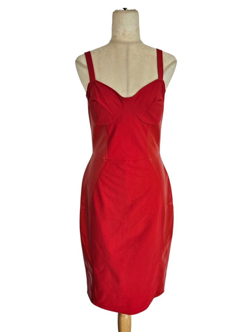 Elisabetta Franchi Red Spaghetti Strap W/ Leather Detail Dress - BOPF