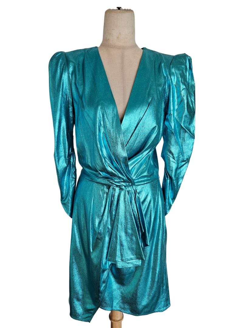 Elisabetta Franchi Metallic V Neck Long Sleeve Mini Dress - BOPF