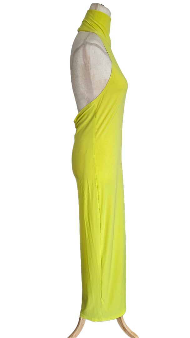Norma Kamali Neon Yellow Halter Neck Bodycon Dress