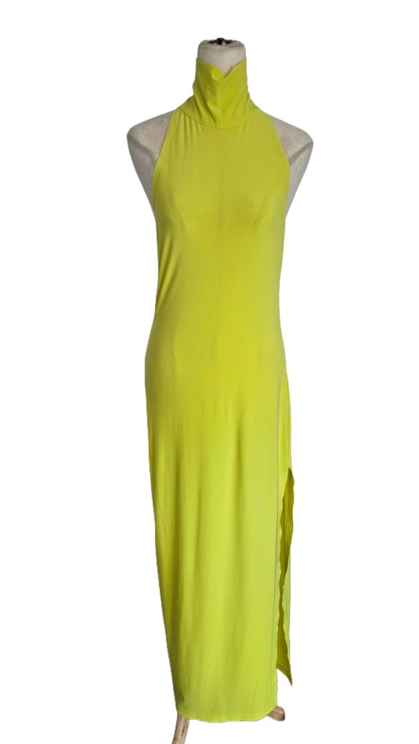 neon yellow bodycon dress NWT $138 Guess Neon Yellow SS Armelle Bodycon Dress Convertible Ribbed Knit S