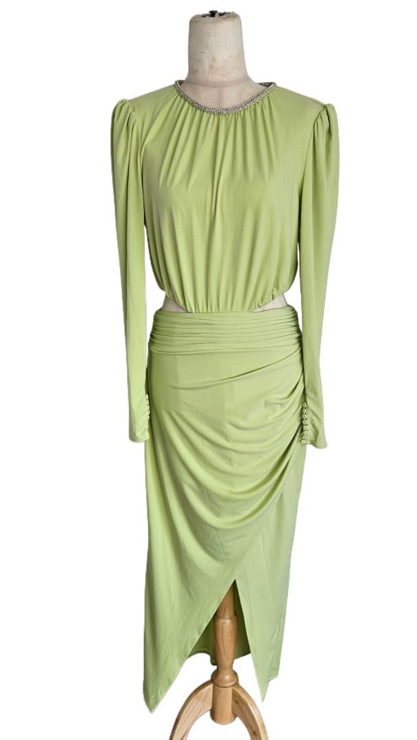 self portrait green satin dress Green Rhinestone Maxi Dress – self-portrait main image 0