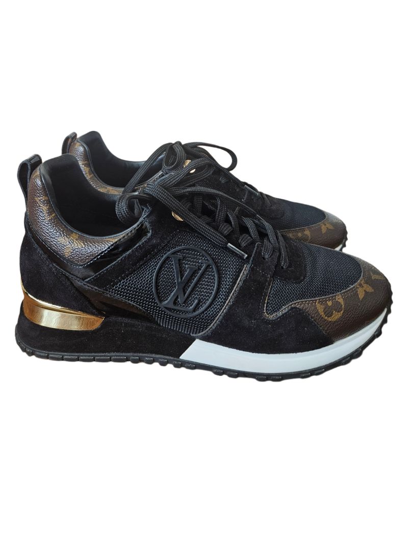 Louis Vuitton Black Mesh, Suede & Monogram Canvas Run Away Sneaker, 38