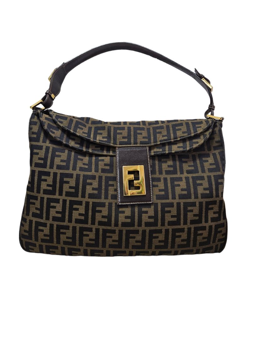 Fendi Brown FF Zucca Mamma Baguette Shoulder Bag