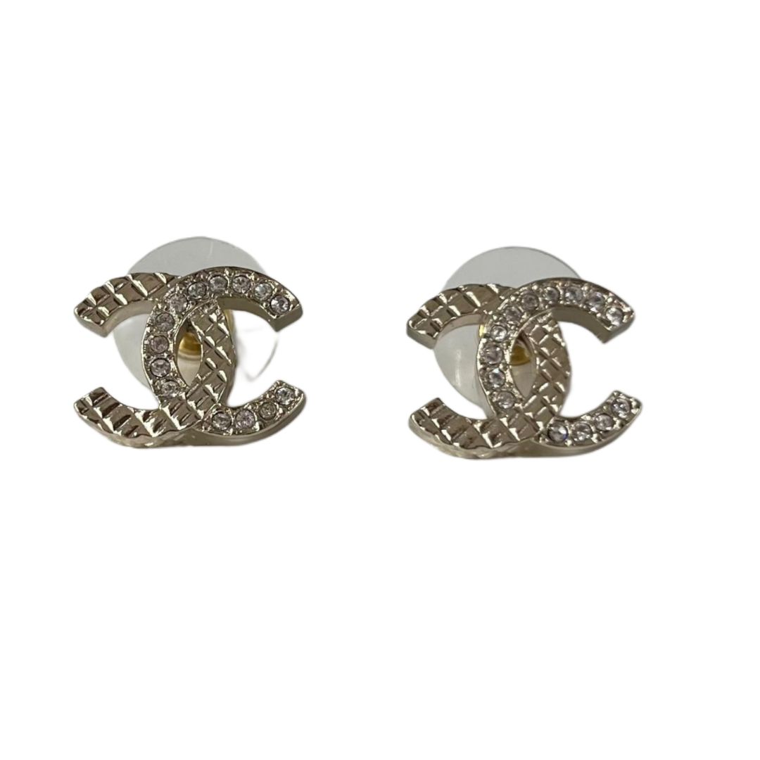 Chanel Light Gold CC Crystal Stud Earrings