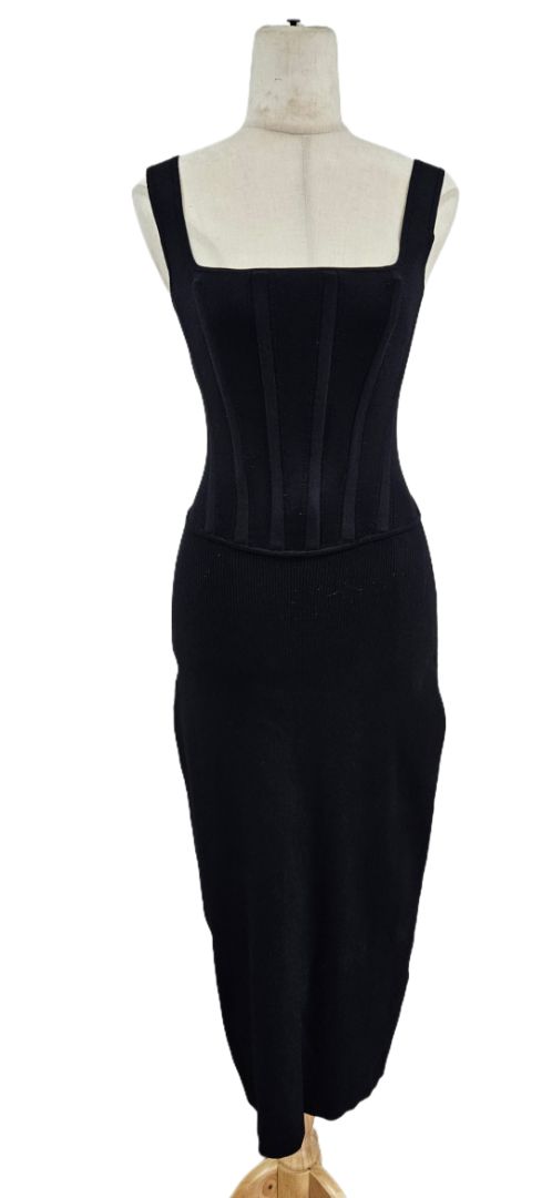 Dion Lee Black Pointelle Knit Corset Midi Dress - BOPF