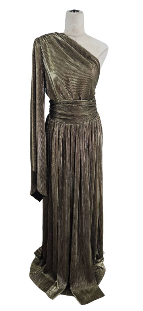 bronx and banco metallic dress Bronx & Banco Metallic Bronze Florence One-Shoulder Gown Dress - BOPF