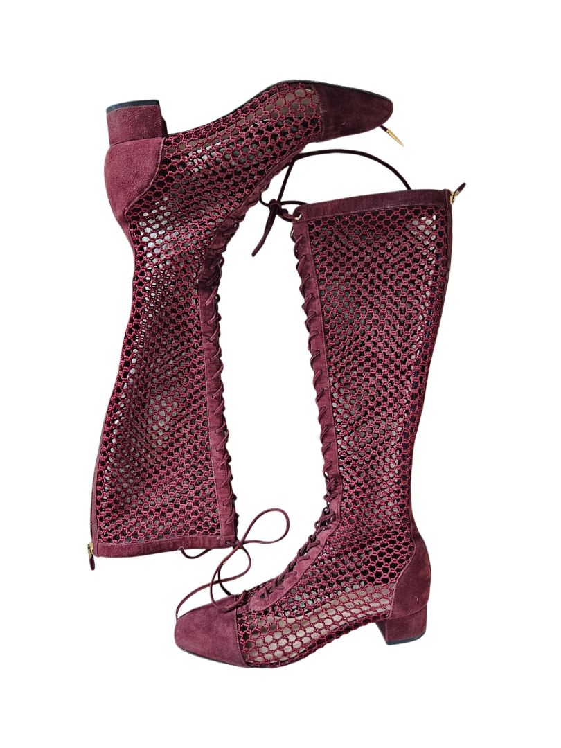 Dior Burgundy Mesh Suede Naughtily D Knee Length Boots, 39