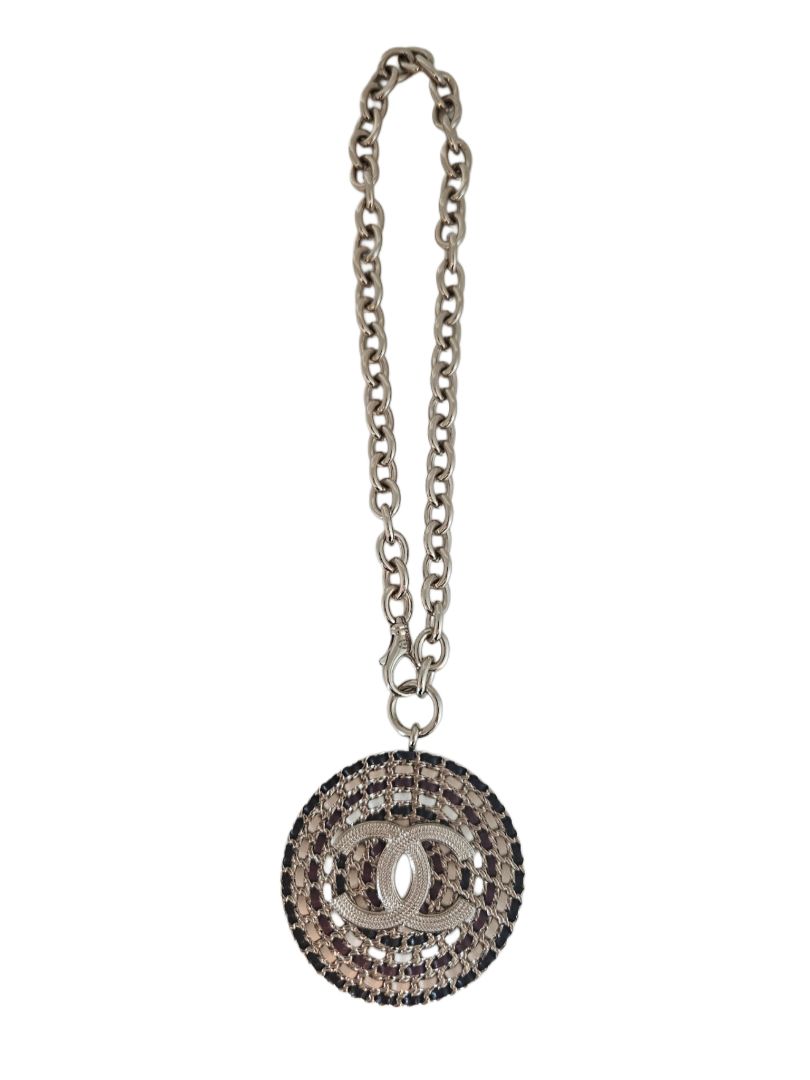 Chanel CC Leather Woven Chain Round Pendant