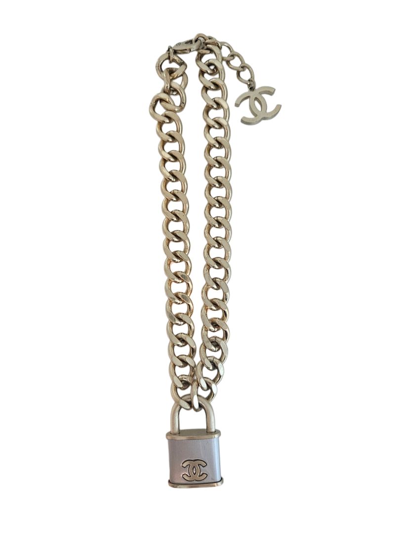 Chanel Chunky Chain Lock Pendant Necklace