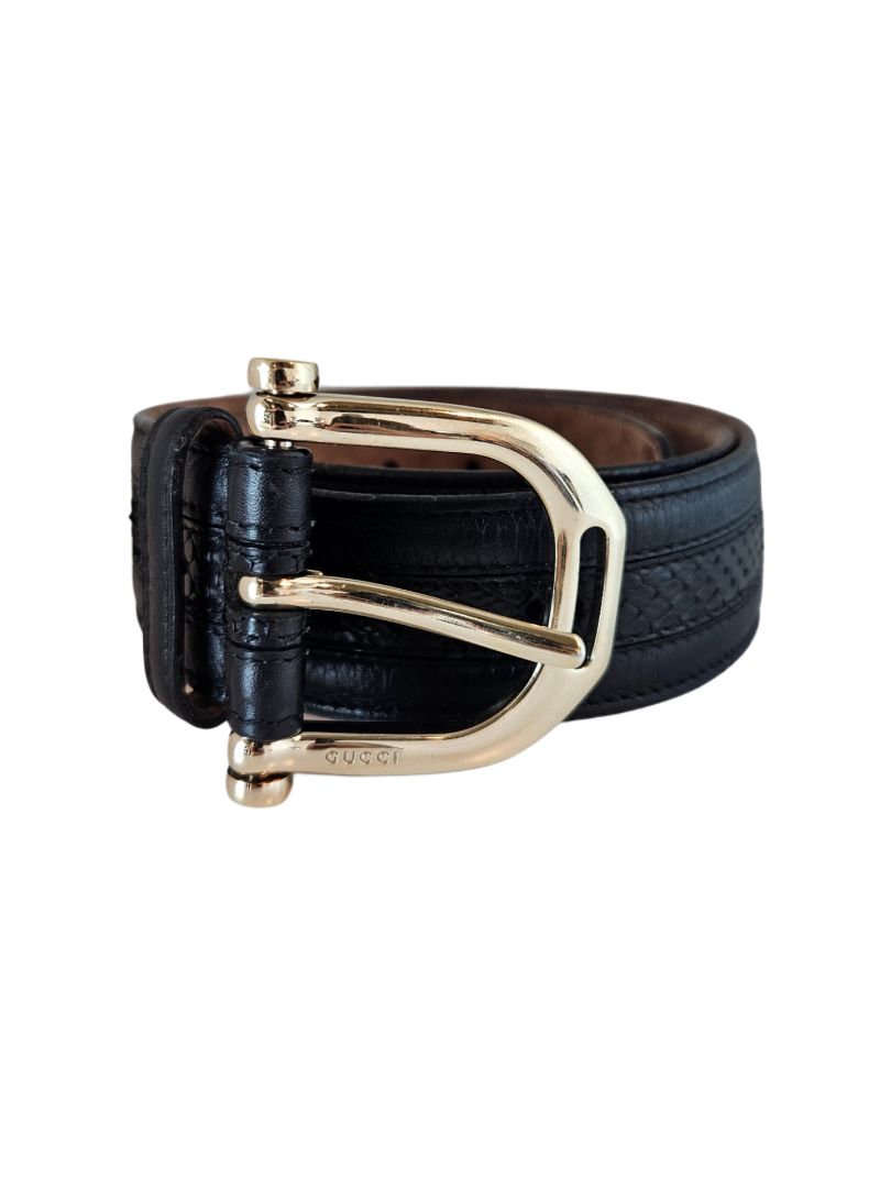 Gucci Black Leather/Python Skin Belt