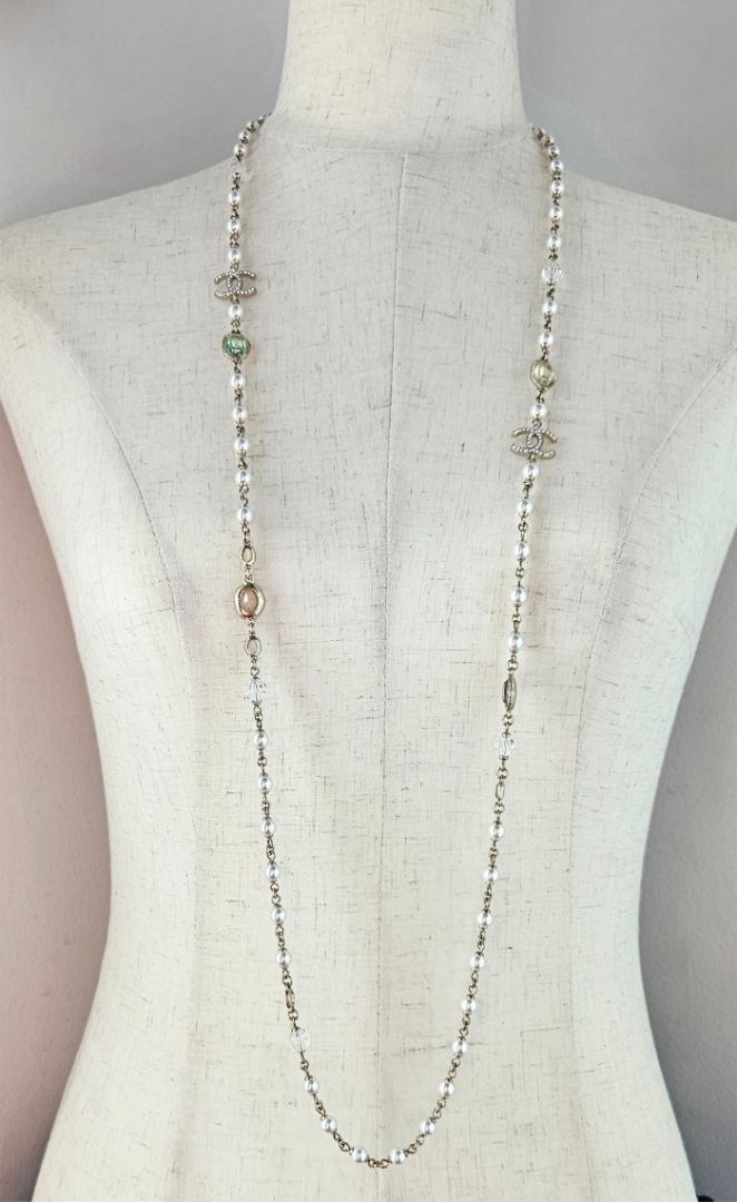 Chanel CC Faux Pear w/ Multicolor Crystal Long Necklace