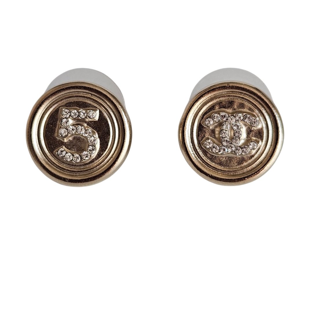 Chanel Gold Tone CC No. 5 Stud Earring