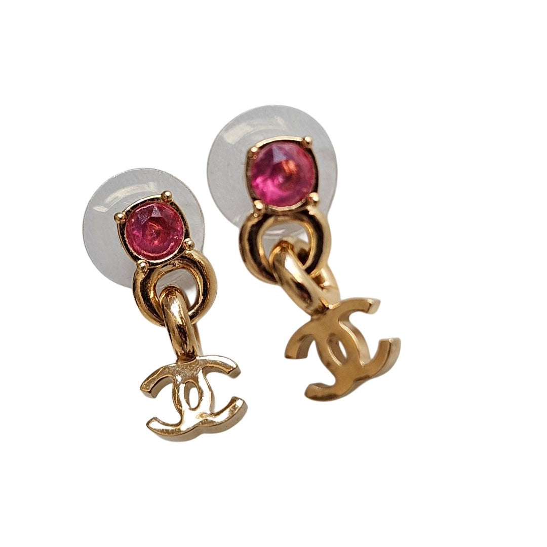 Chanel CC Rose Zircon Stone Dangling Stud Earring