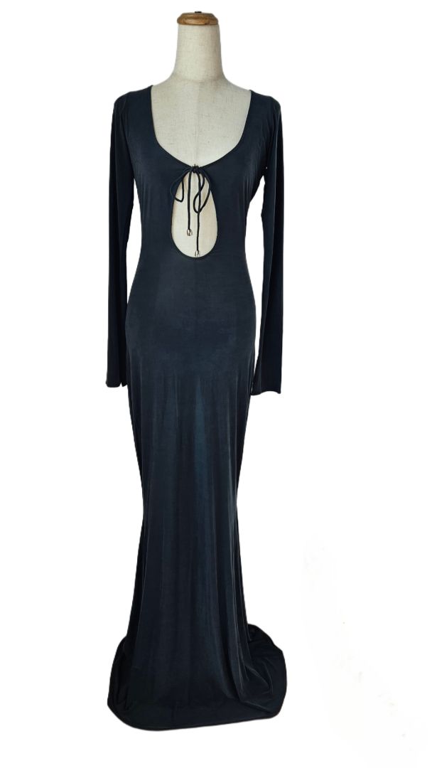 Miron Dark Green Long Sleeve Dress with Strappy Detail