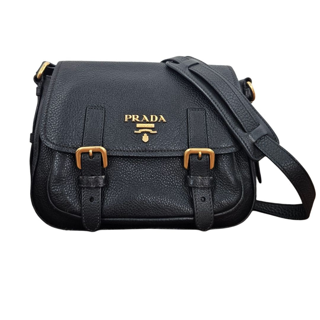 【極美品✨】PRADA プラダ　ボディバッグ　VITELLO DAINO 黒 Prada Black Vitello Daino Leather Crossbody Bag by WP Diamonds
