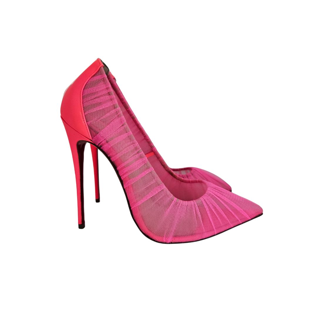 Christian Louboutin Hot Pink Patent Leather/ Mesh Pumps size 37.5