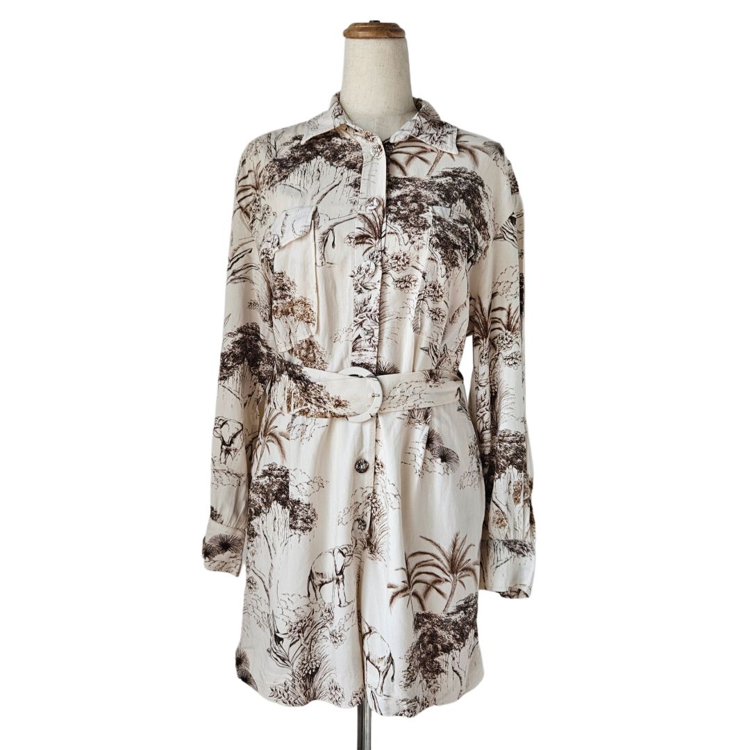 Sandro Beige Long Sleeve Printed Playsuit