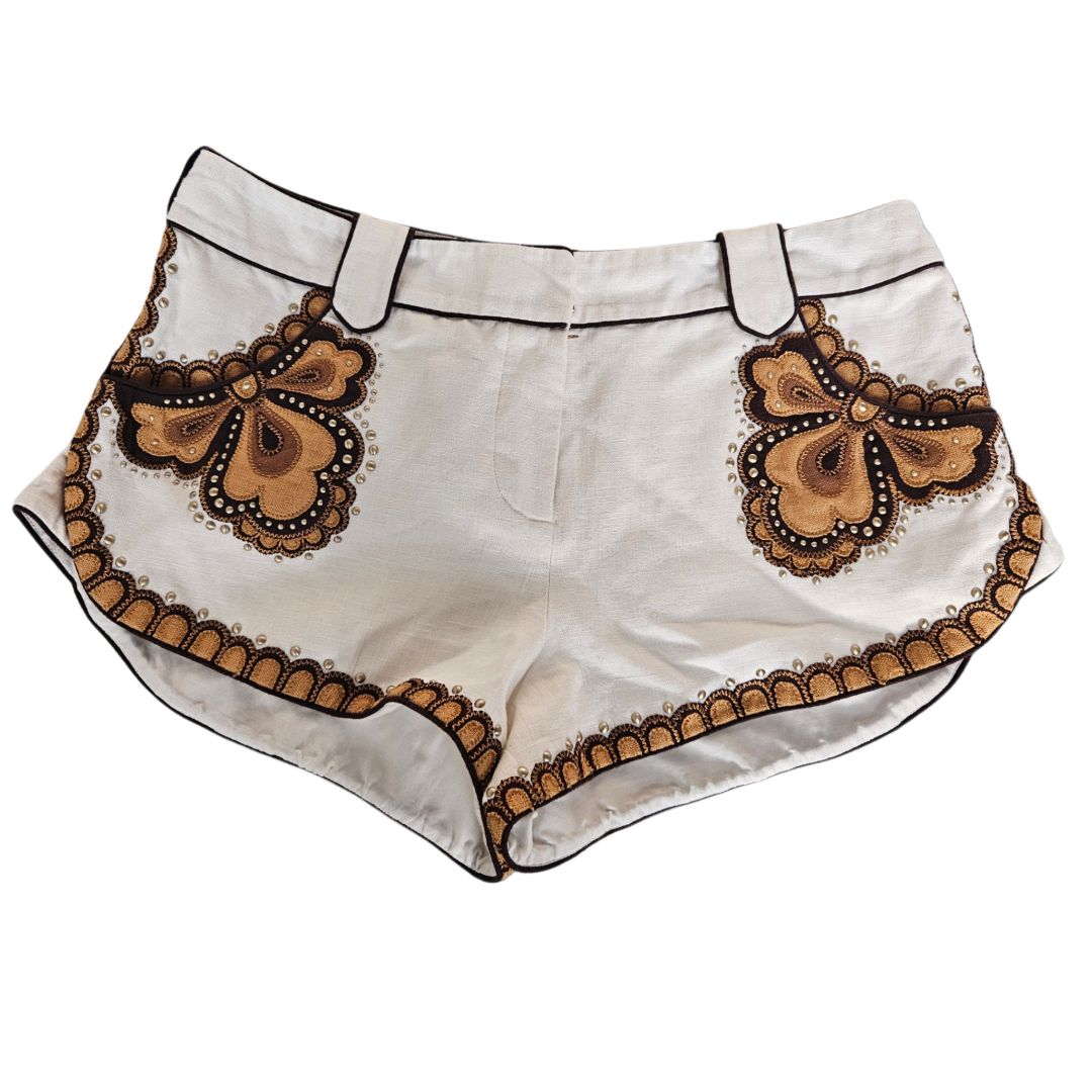 Zimmermann White/Brown Tiggy Applique Short