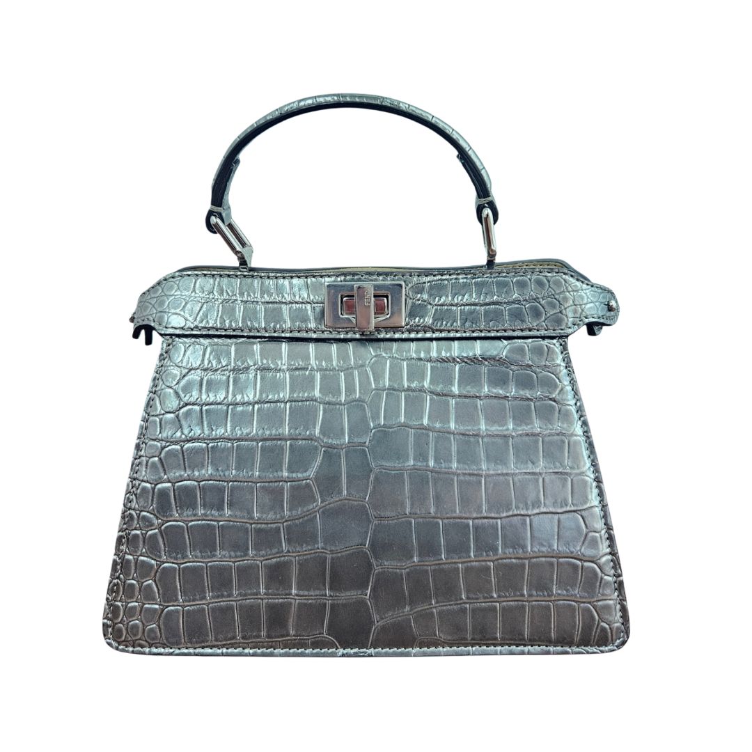 Fendi Grey Petite Croc Peekaboo ISeeU Bag
