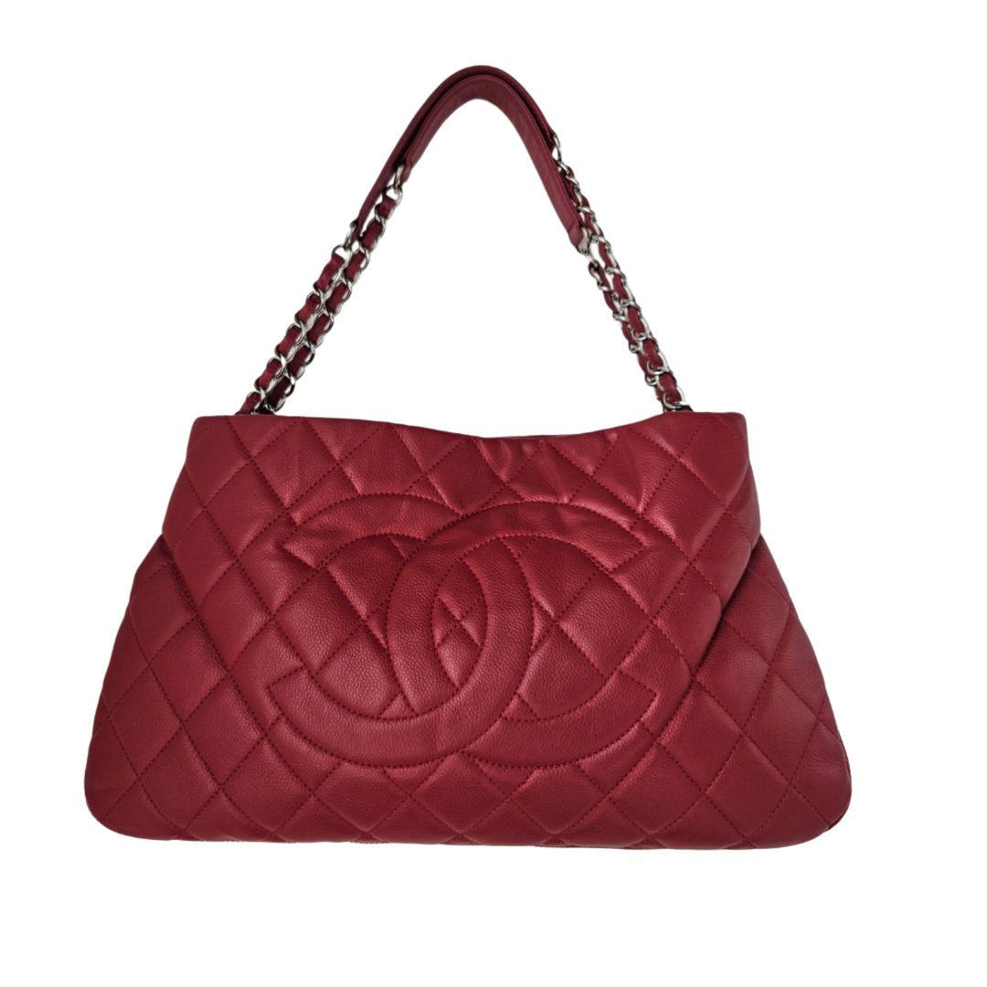 Chanel Red Quilted Caviar Expandable Zip Around Tote Bag - BOPF