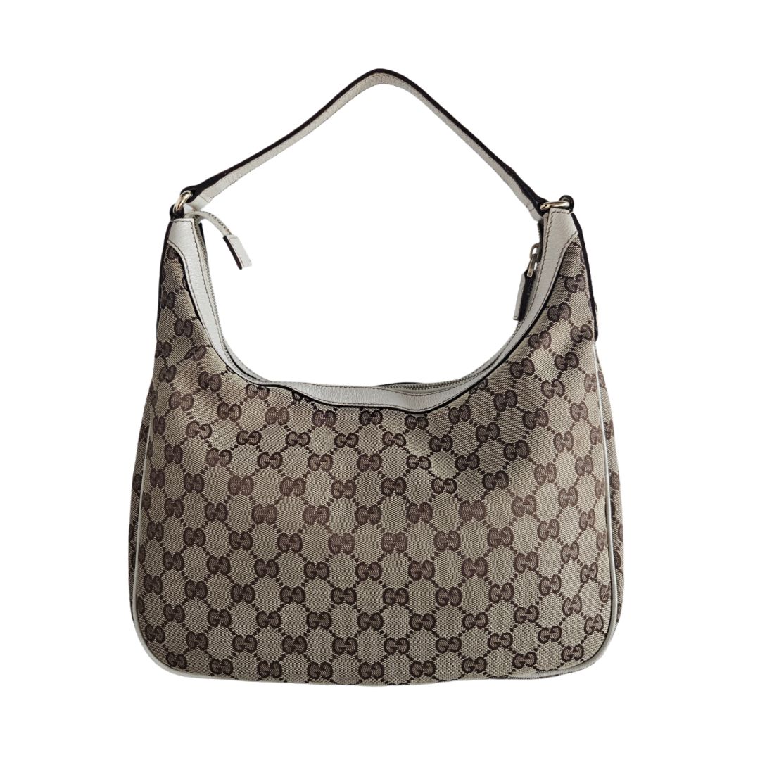 Gucci Beige/White GG Canvas & Leather Charmy Hobo Bag