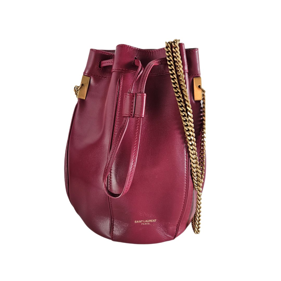 Saint Laurent Burgundy Leather Talitha Bucket Bag