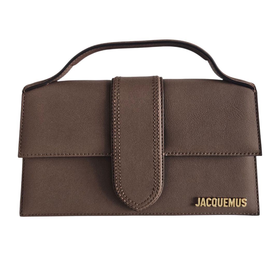 Jacquemus Matte Brown Leather  Le Grand Bambino Top Handle  Bag With Strap