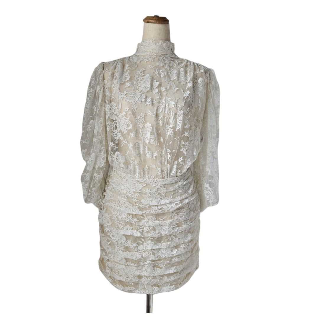 Magda Butrym White Floral Lace Long Sleeve Mini Dress - BOPF