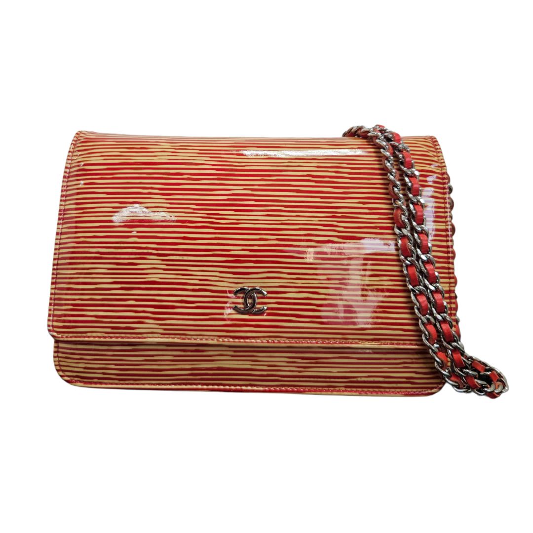 Chanel 18753927 Limited Edition Orange/ Striped Patent Leather WOC