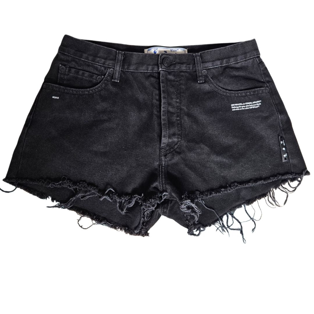 Off-White Black Denim Printed Button Short