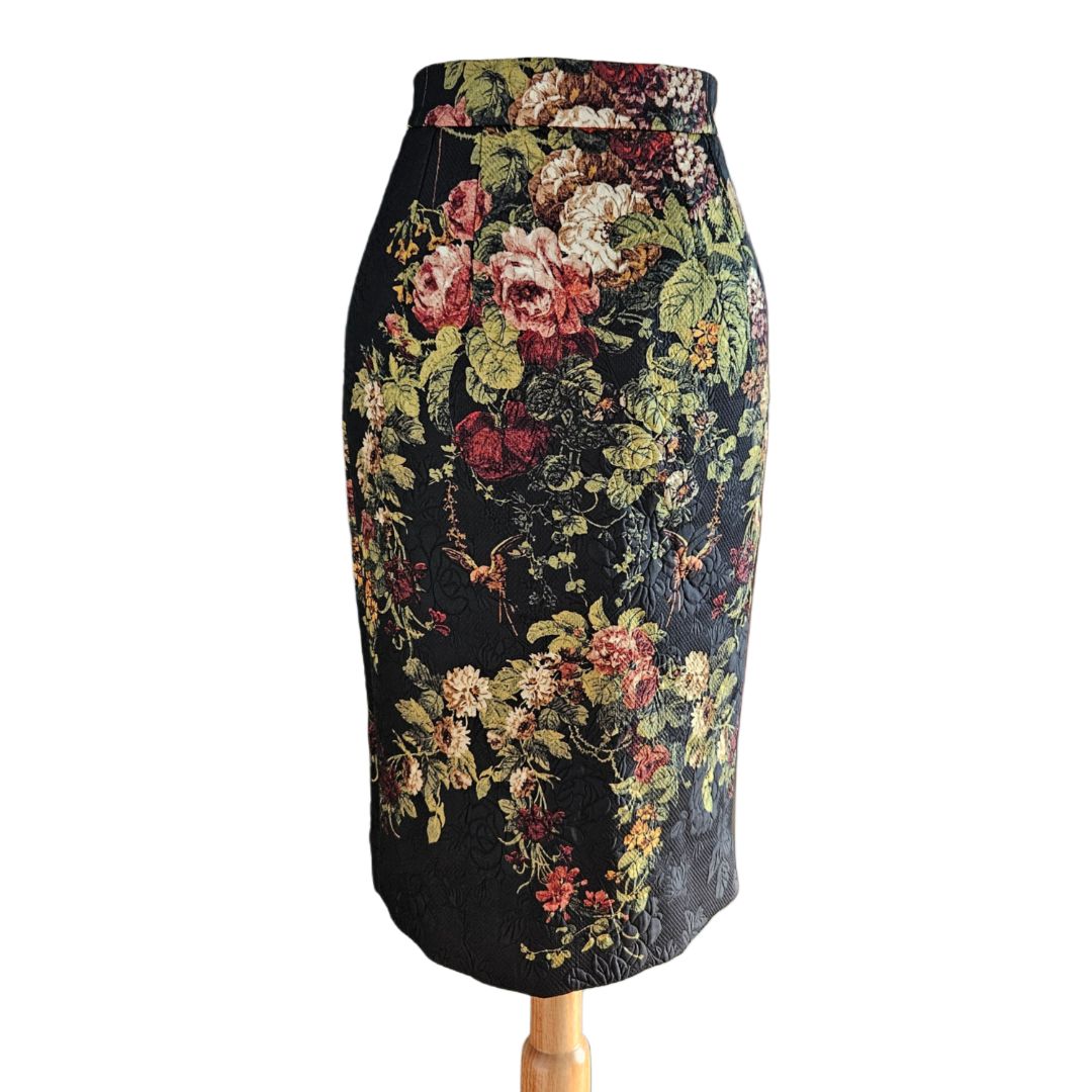 Dolce & Gabbana Multicolor Floral Print Jacqured Midi Skirt