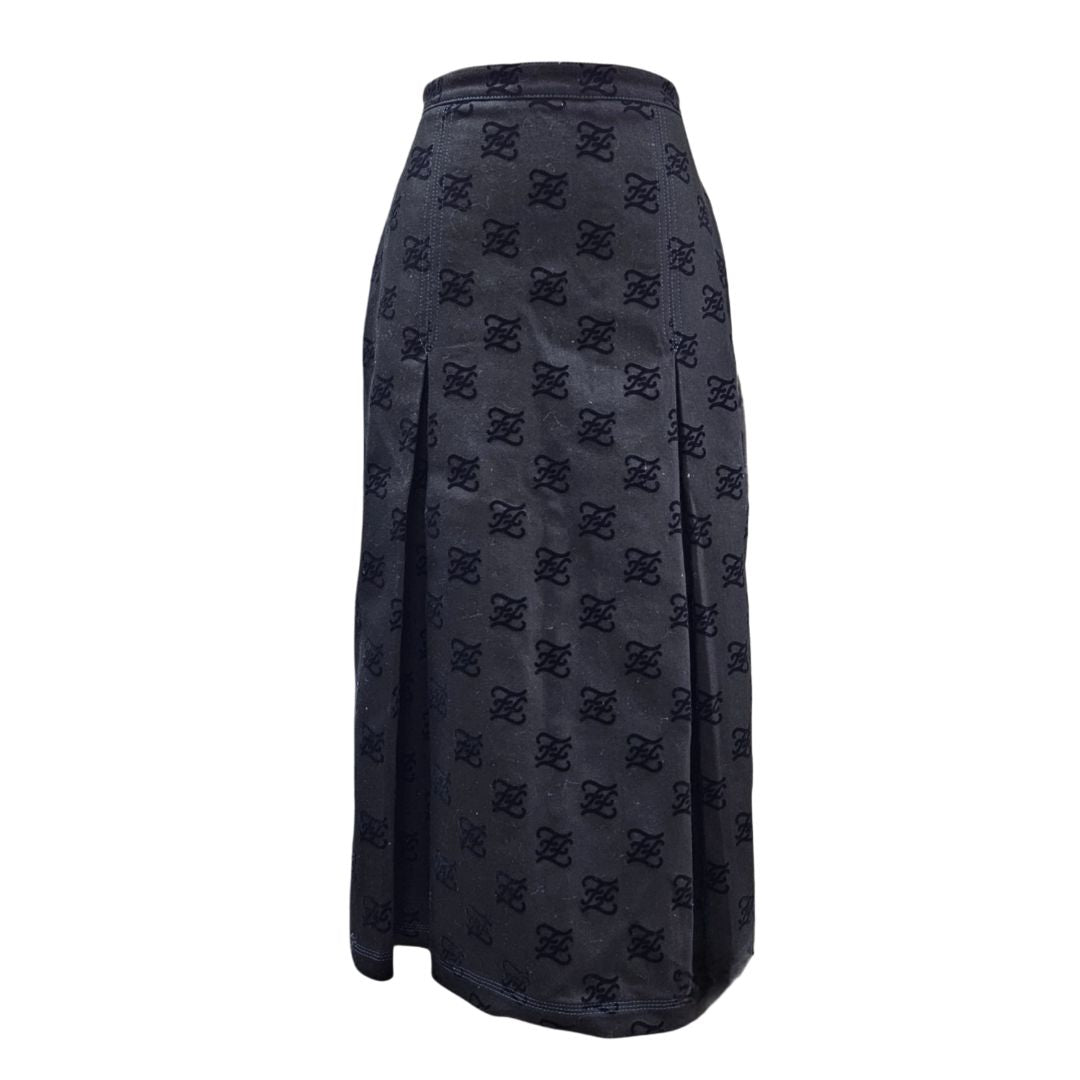 Fendi Black W/ Velvet Logo Pleats Denim Skirt