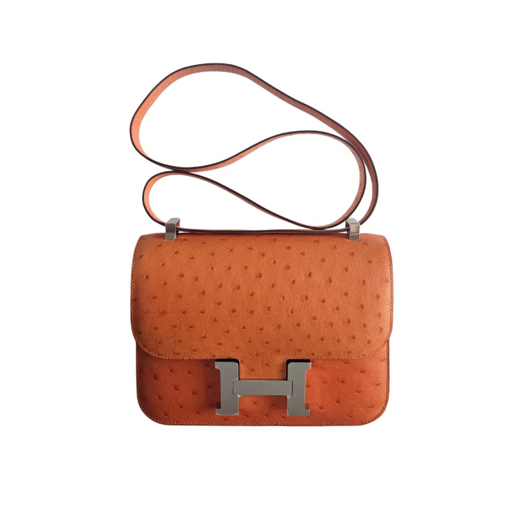 Hermes Orange Ostrich Leather24  Constance Bag