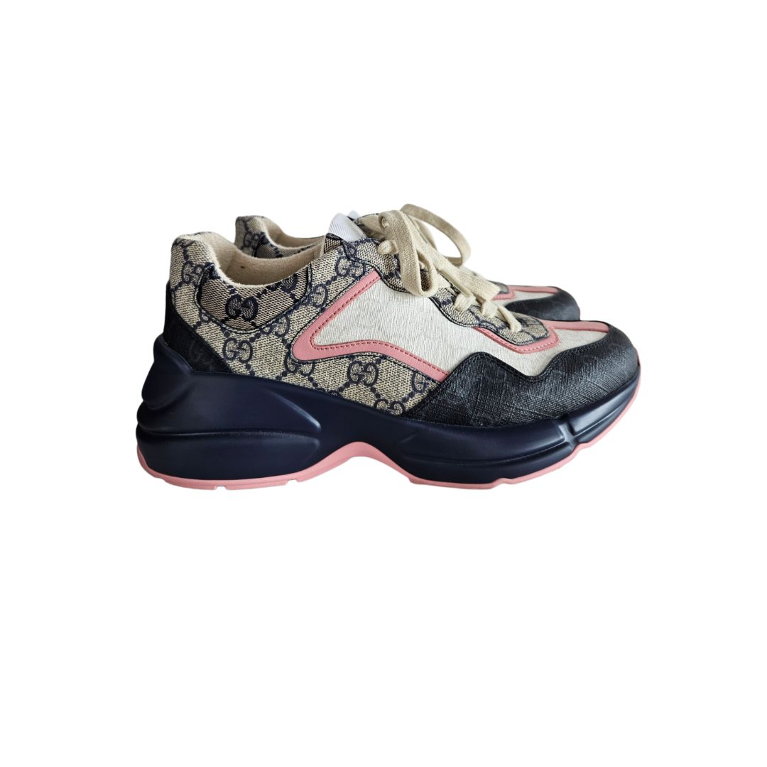 Gucci Multicolor GG Supreme Canvas Rhyton Sneaker, size 37.5