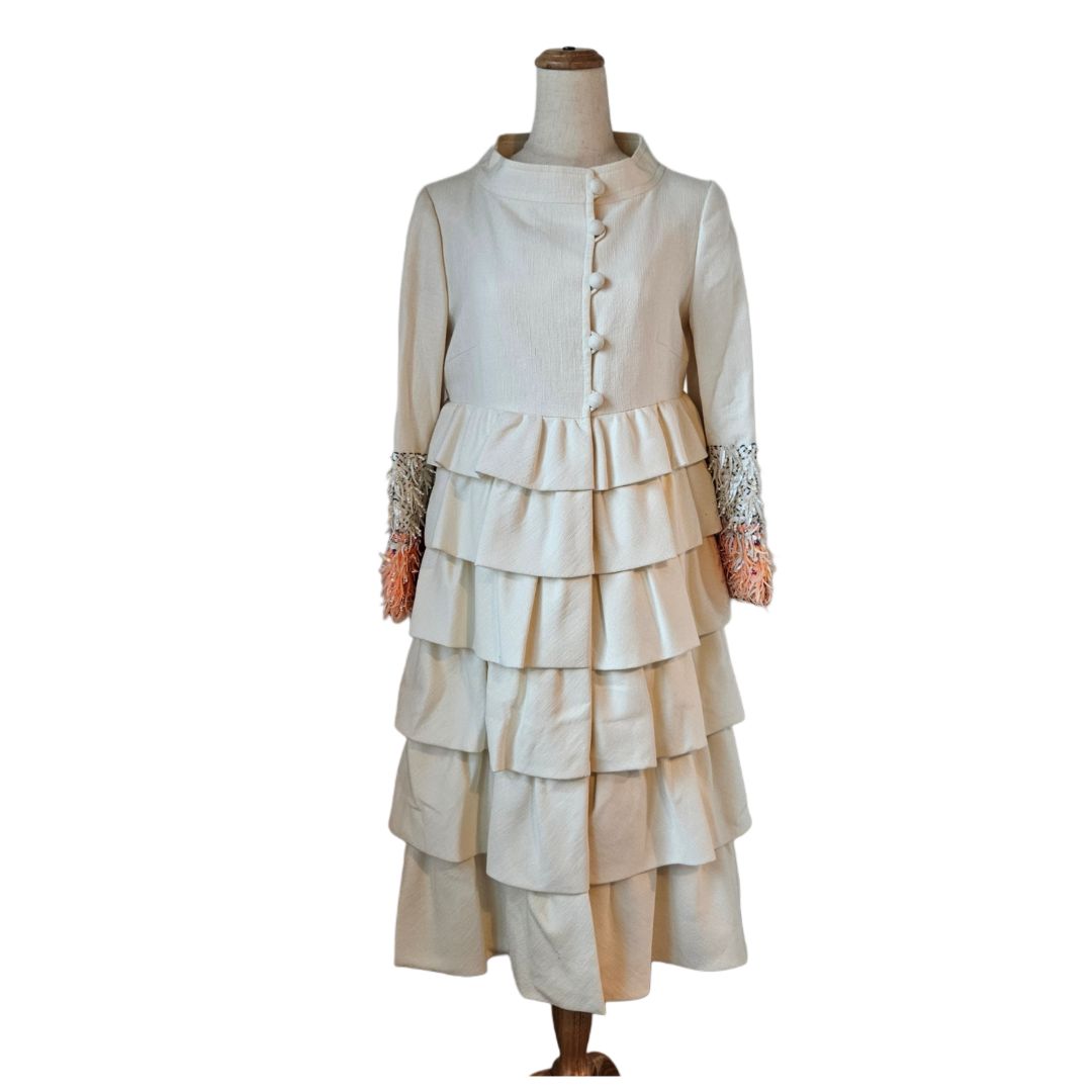Christian Dior Cream Ruffled Embellished Sleeve Coat