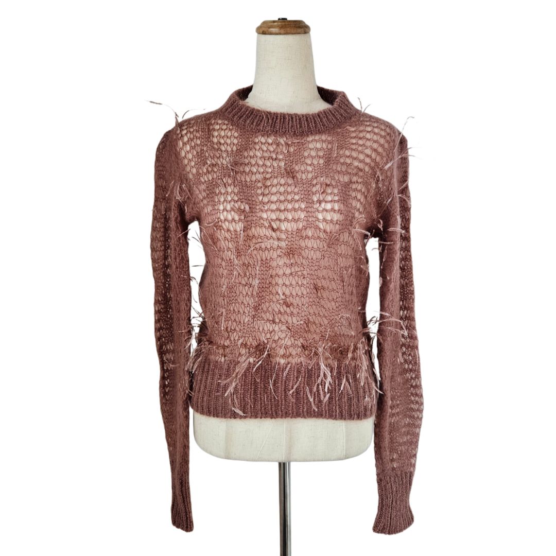 N°21 Powder Pink Crochet w/ Ostrich Feather Sweater