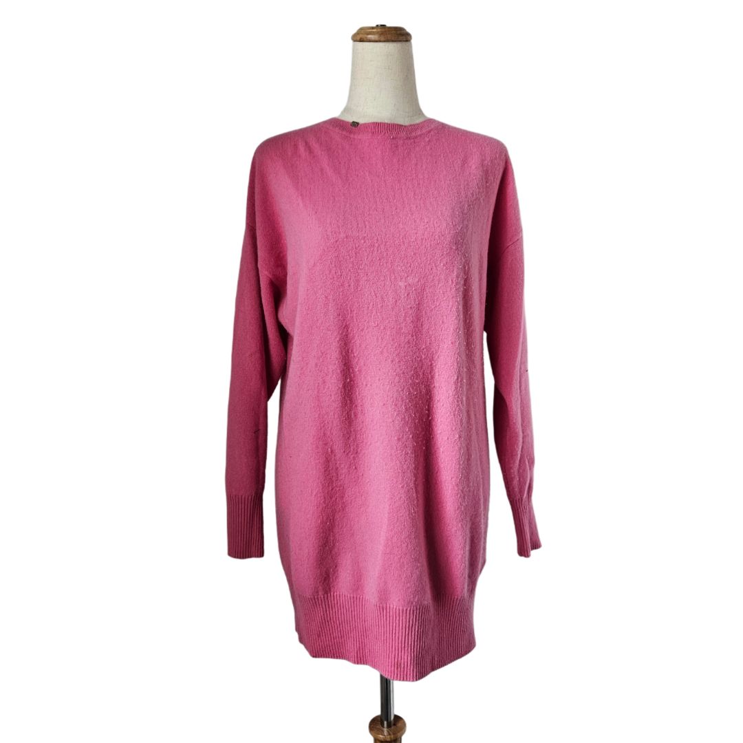 Elisabetta Franchi Pink Wool Midi Sweatshirt Dress