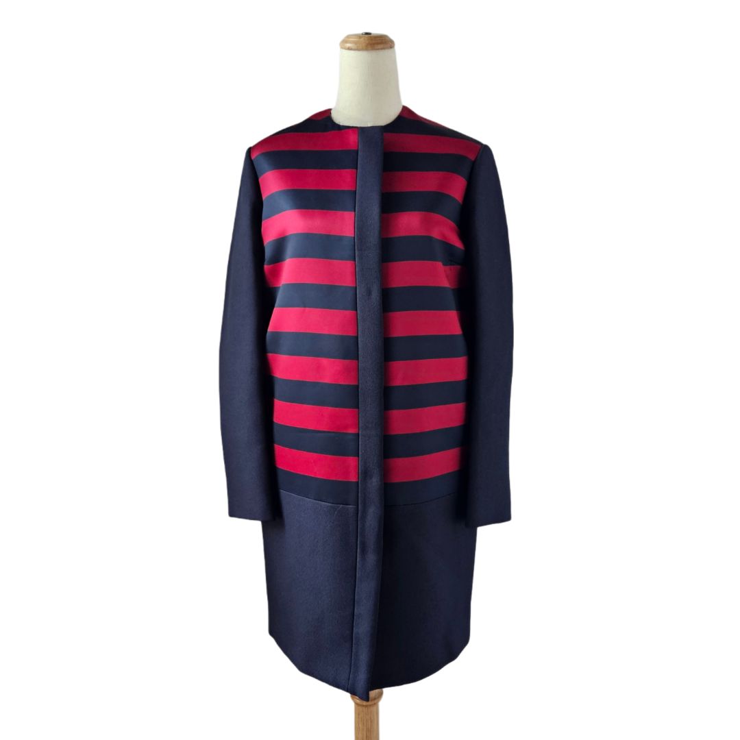 Twisty Parallel Universe Navy Blue/Red Striped Coat Dress